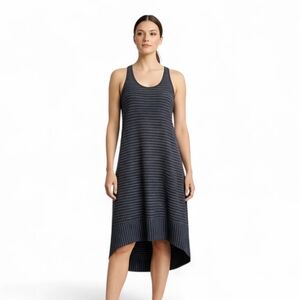 Eileen Fisher Linen Striped Racerback High Low Dress 2P-4P Navy Sage